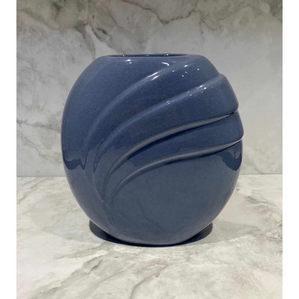 Vtg Haeger 1980s Art Deco Revival Pleated Draped Circular Ceramic Vase 7.5" USA